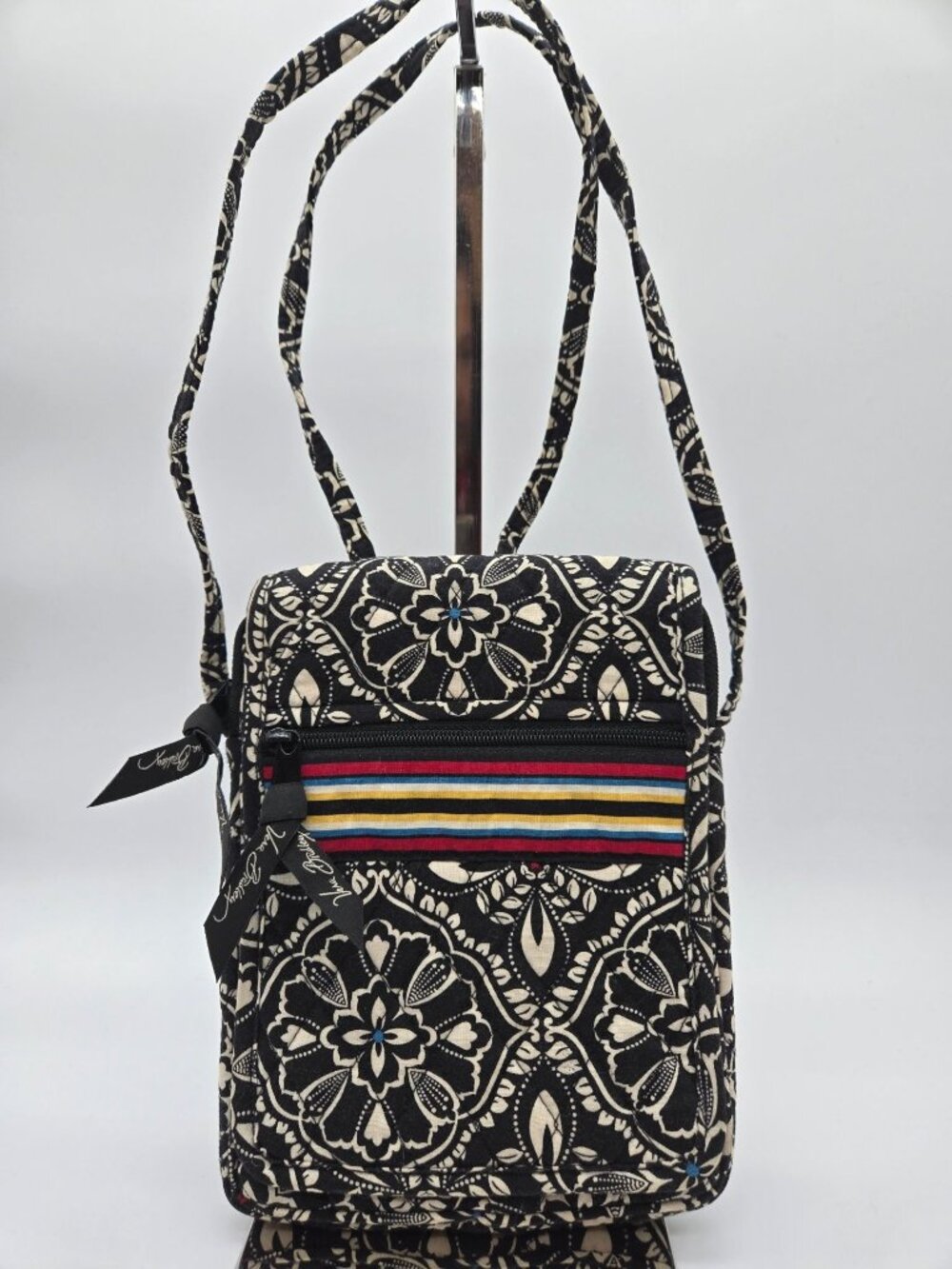 Vera Bradley Retired Barcelona Front Flap Crossbody Bag Black White Stripe